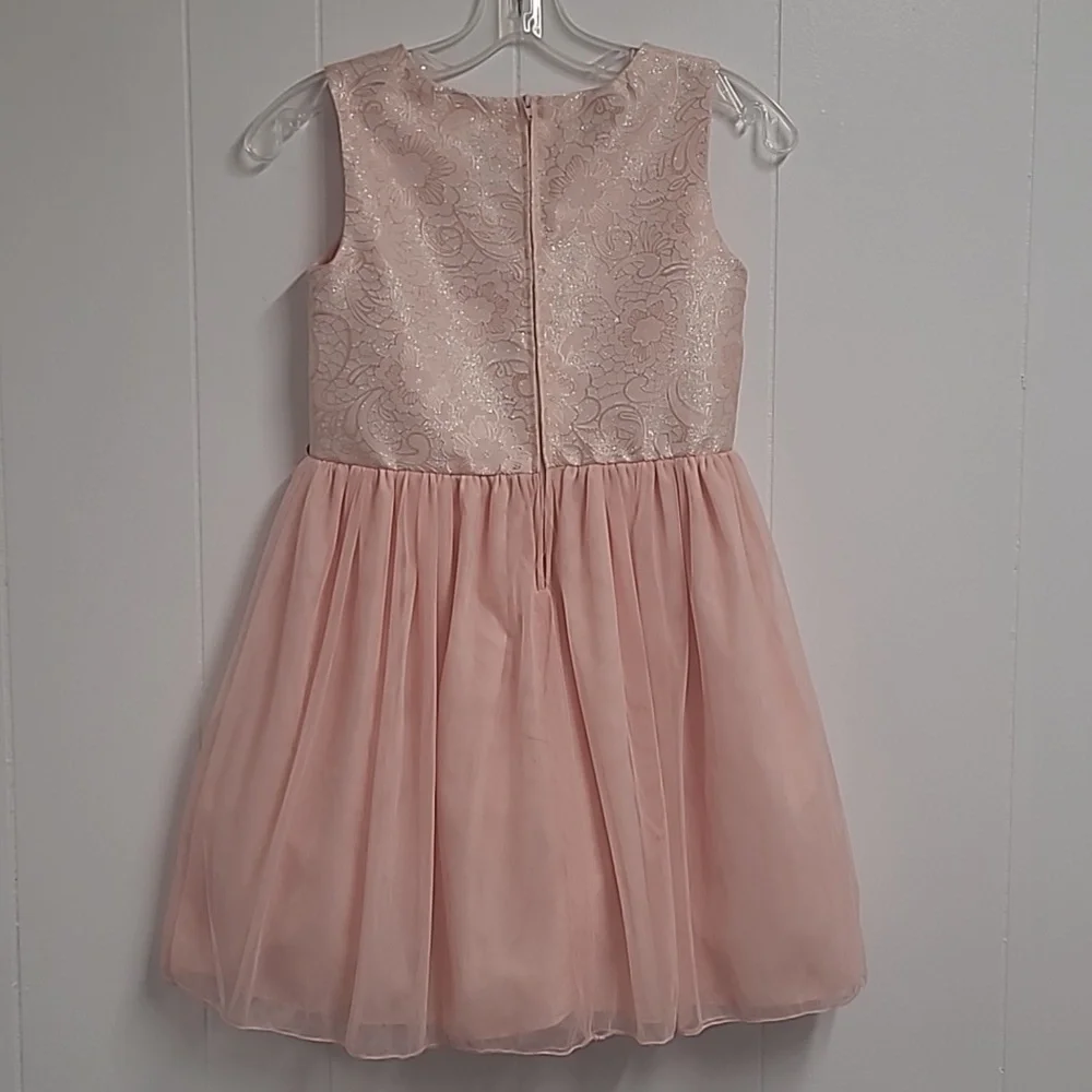Purple Rose Girl's Skater Style Peachy Pink Brocade Sleeveless Tulle Dress Sz 10